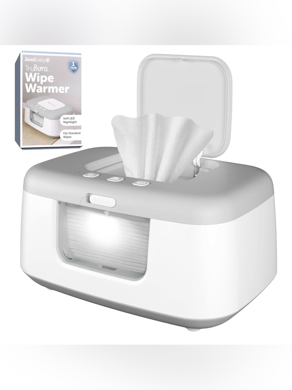 NEW Jool Baby TinyBums Baby Wipe Warmer & Dispenser with LED Changing Light GRAY